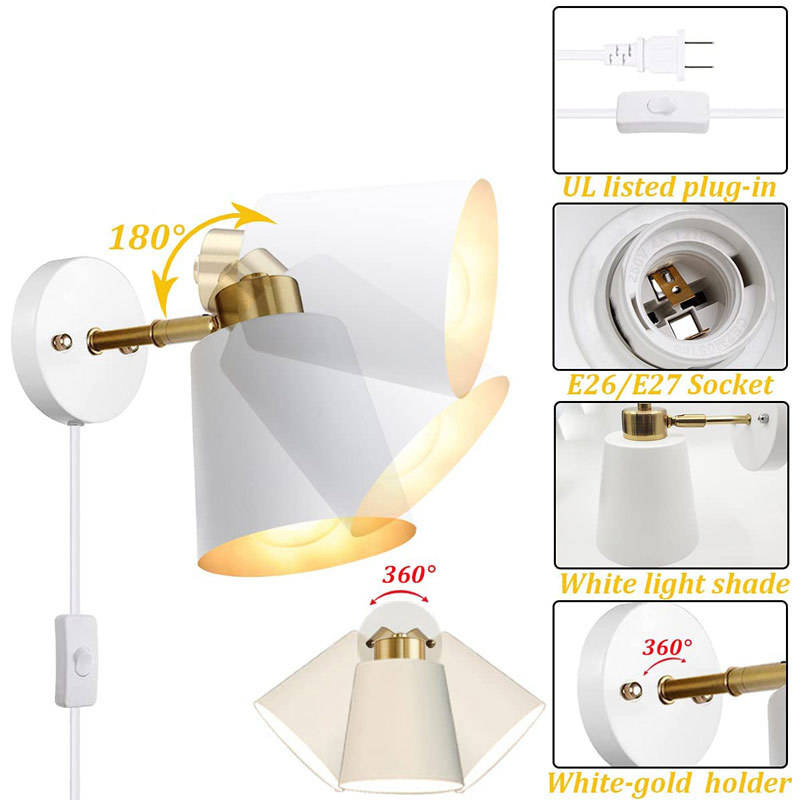 American Retro Industrial Swing Arm Wall Lamp Bedroom Bedside with Switch American and European Plug Hanging Lamp Reading Light