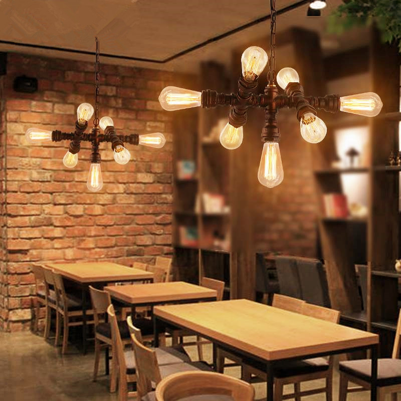 Loft Industrial Style Retro Water Pipe Chandelier Restaurant Aisle Coffee Shop Iron Pendant Lamp (WH-VP-222)