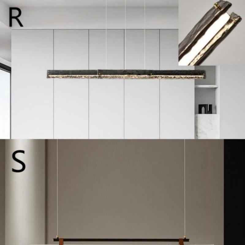 Modern Minimalist New Design Restaurant Tea Room Dining Table Office Glass Pendant Lamp Italian Long Strip Linear LED Hanging Metal Pendant Light (ZY-C032-R)