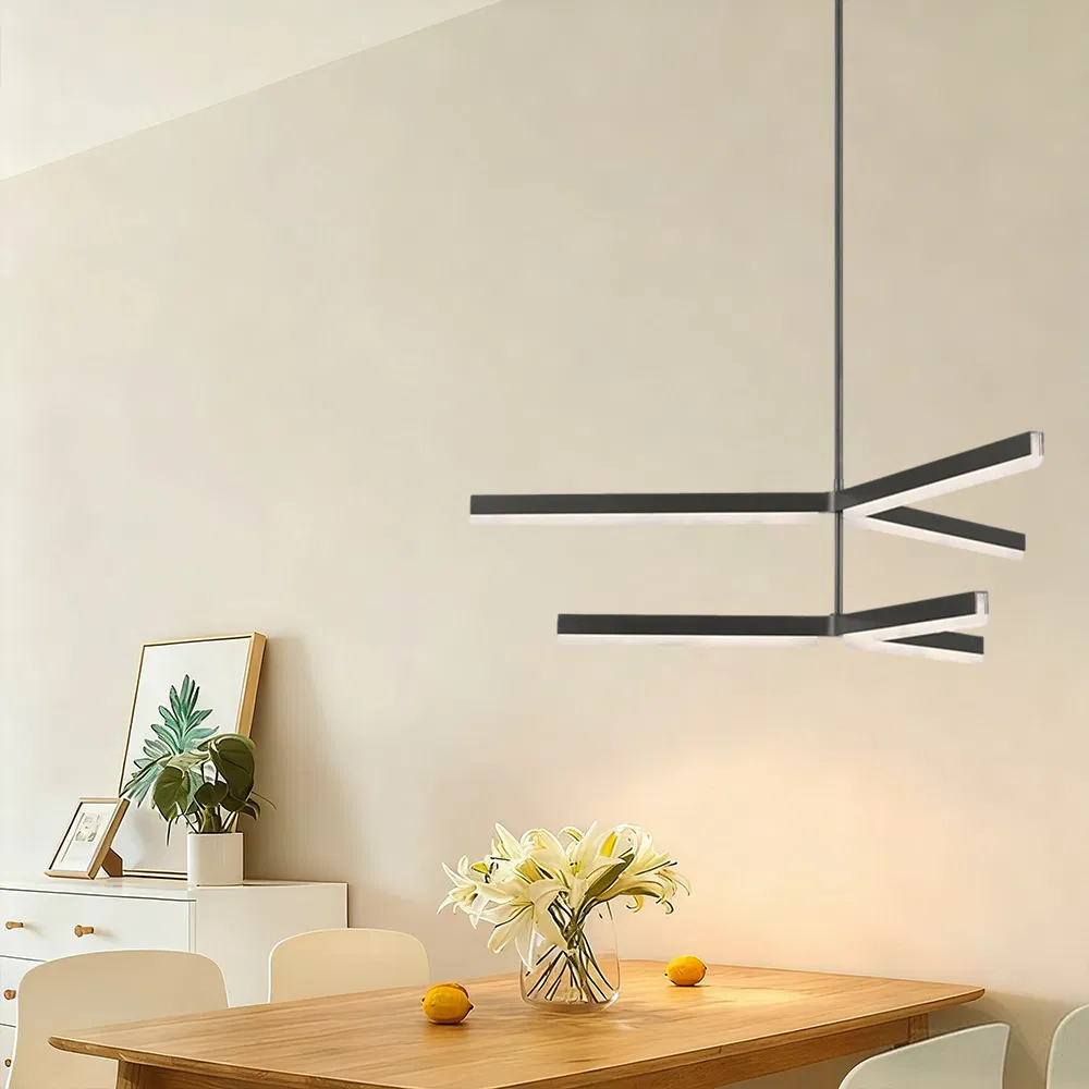 Single Rod Split Black LED Pendant Light, Minimalist Linear Hanging Lamp for Living Room