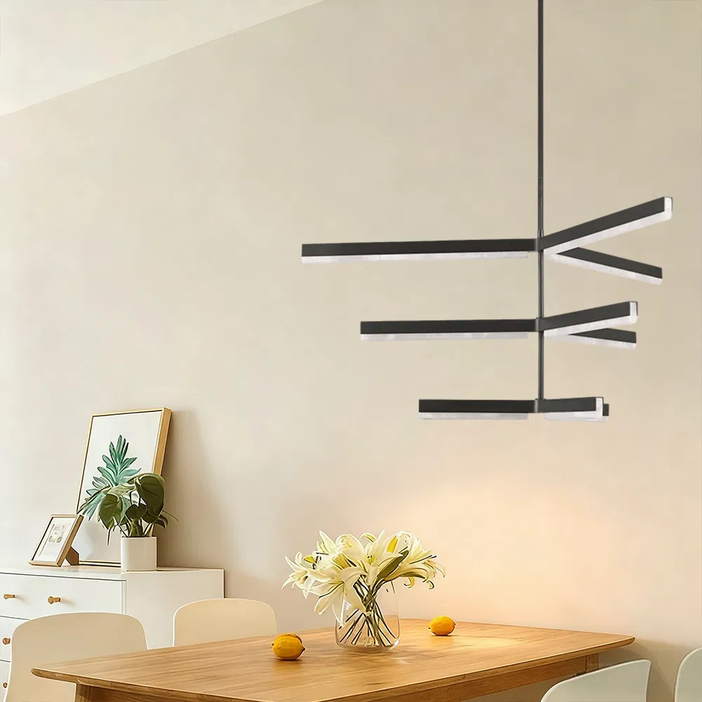 Eco Lighting Black Linear LED Pendant Light, Multi-Layer Minimalist Chandelier for Indoor Spaces