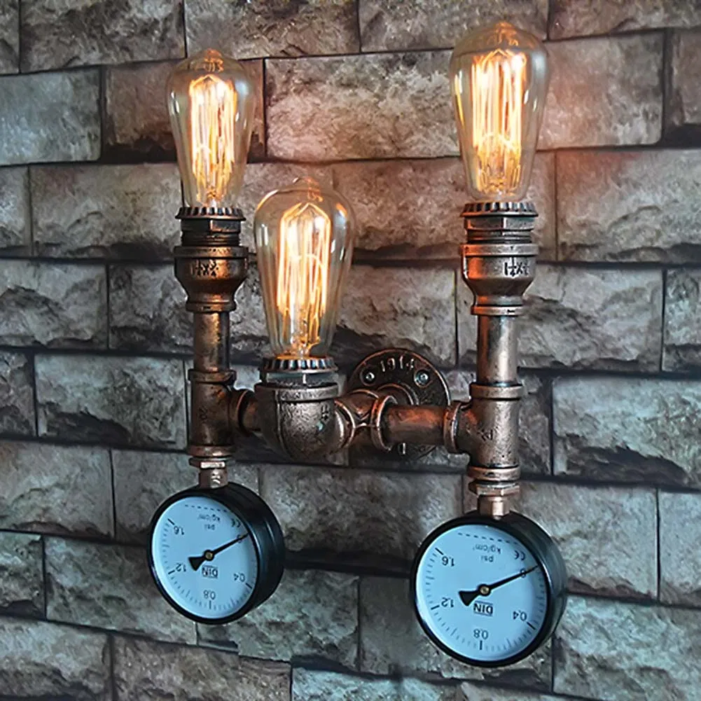 Vintage Industrial Water Pipe Wall Light Retro E27 Edison Wrought Iron Steampunk Lamp (WH-VR-90)