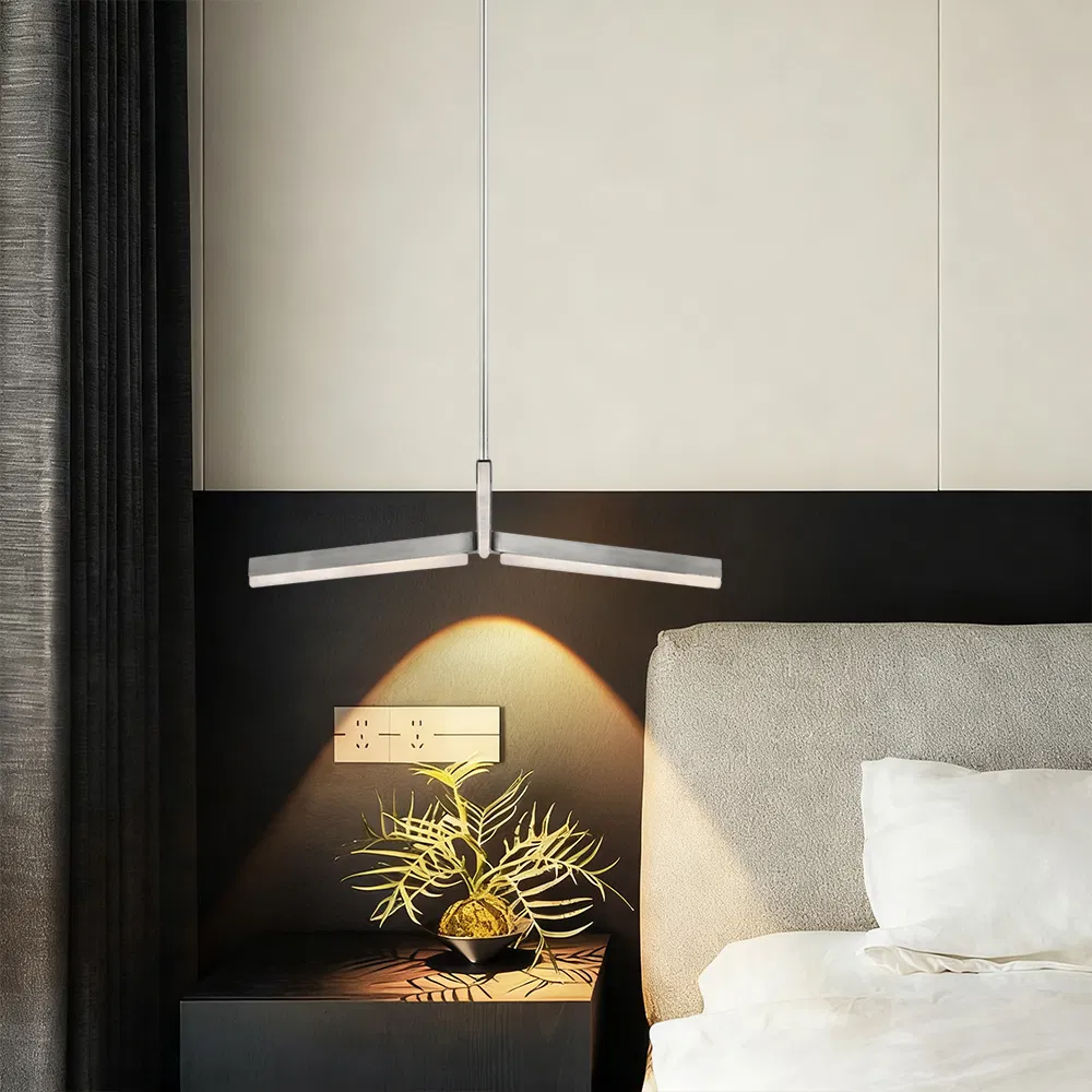 Minimalist Single-Tier V-Shaped Silver Linear LED Pendant Chandelier, Modern Hanging Lamp for Dining Table