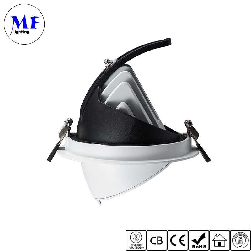 360 Degree Rotatable 12W/15W/20W IP20 0-10V Dimmable 3000K 4000K 5000K CRI 90 95 CCT Adjustable Aluminum Recessed Adjustable Down Light LED Gimbal Downlight