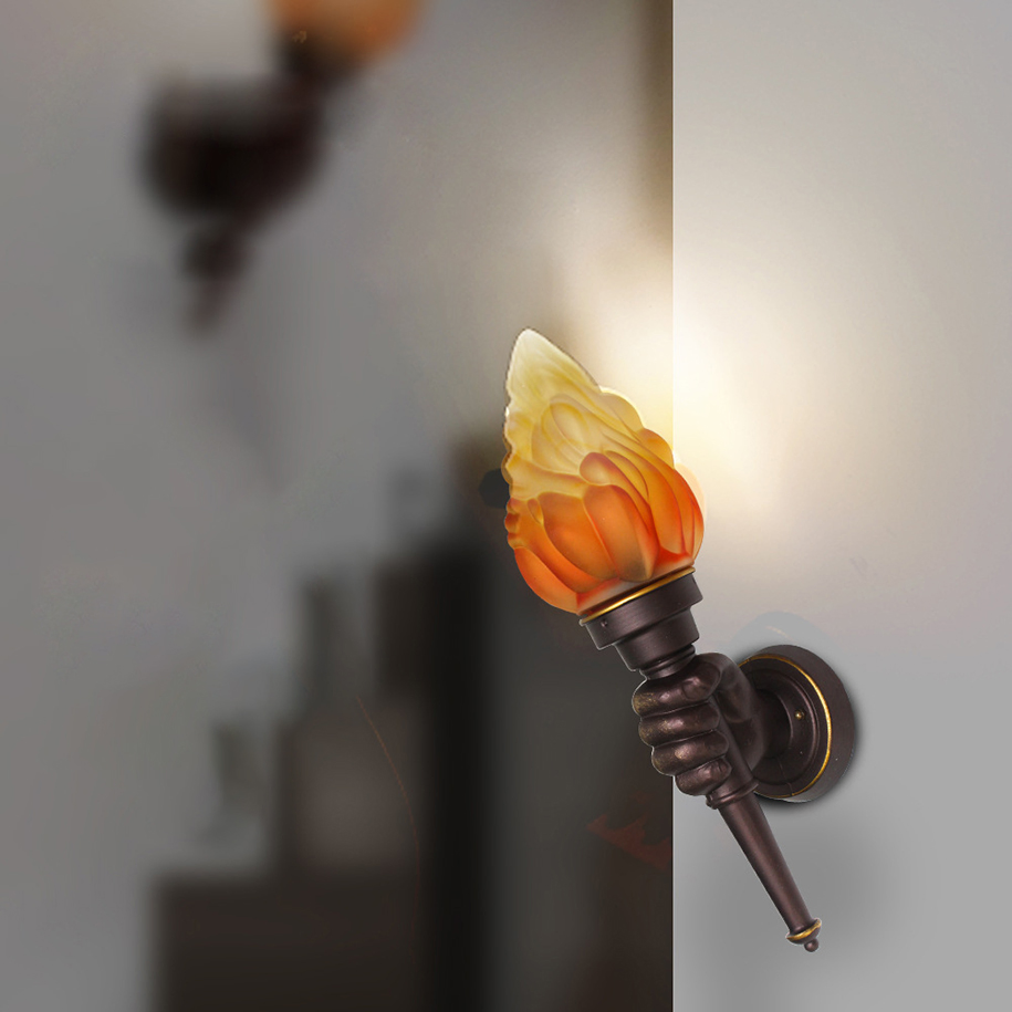 Vintage Art Deco Period Frosted-Glass Flame Torch Lamp Light Shade