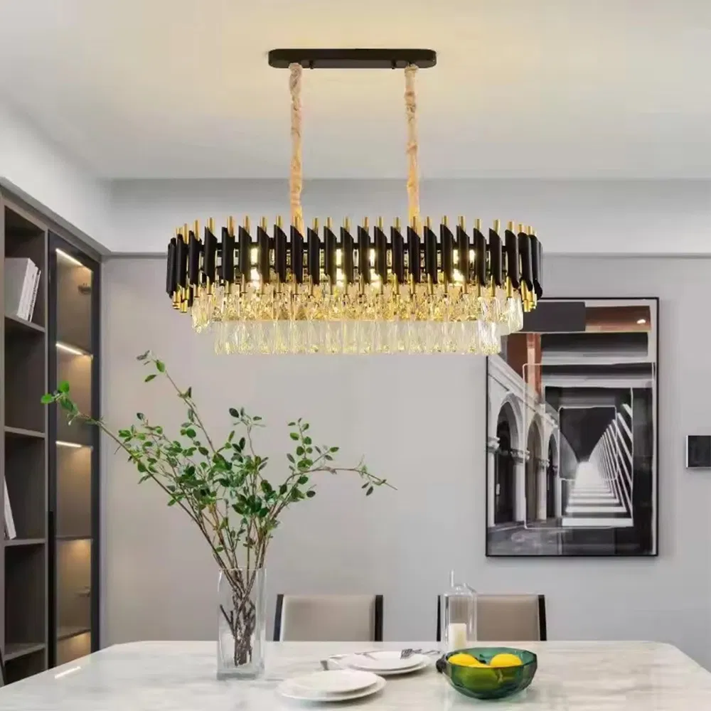 Dining Room Pendant Lights Black Round Modern Chandeliers Ceiling Luxury Crystal