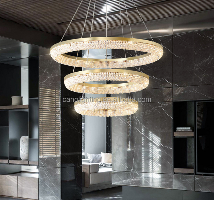 Modern Crystal Transparent Chandelier Living Room Luxury Hall Circular Lighting