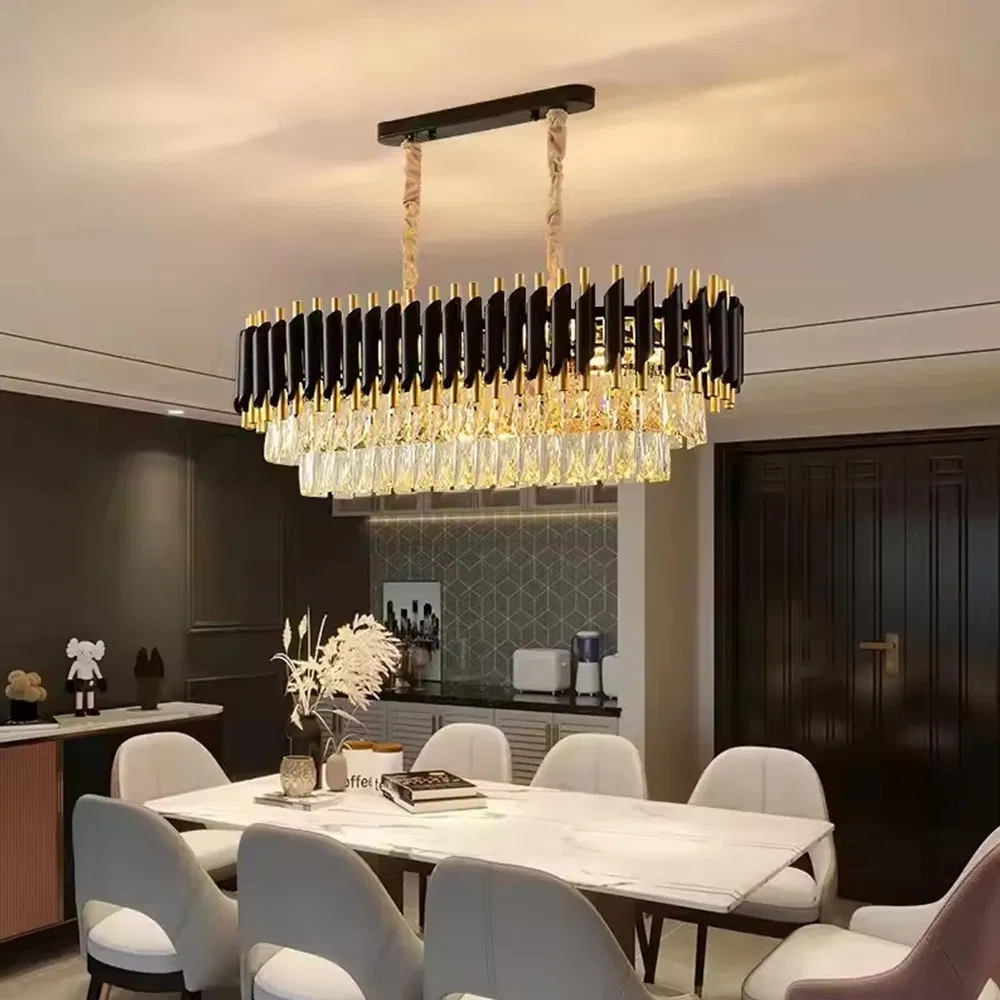 Dining Room Pendant Lights Black Round Modern Chandeliers Ceiling Luxury Crystal
