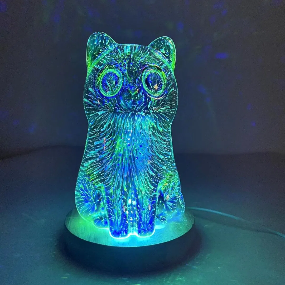 Colorful Cat Decorative LED Night Light Art Deco Table Lamps 3D Fireworks Glass Cat Lamp