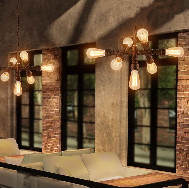 Loft Industrial Style Retro Water Pipe Chandelier Restaurant Aisle Coffee Shop Iron Pendant Lamp (WH-VP-222)