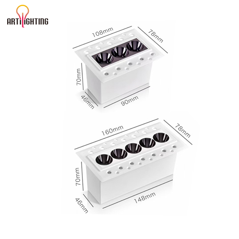 White Retrofit Recessed Rectangular LED Triple Five Heads COB Square Ceiling Light Downlight Gimbal Spot Light 110V-240V 6W 10W