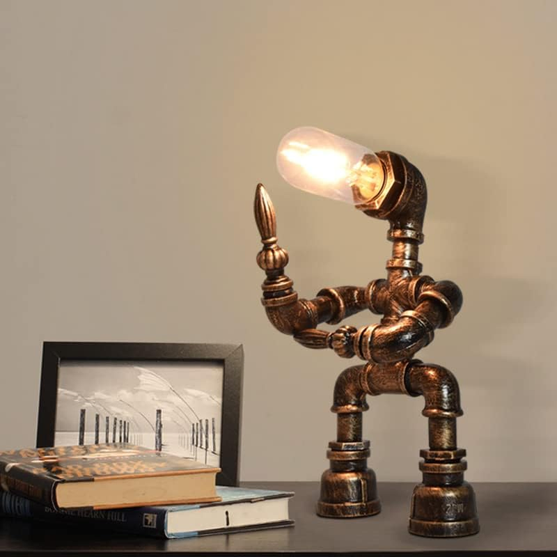 Retro Vintage Table Lamp Industrial Loft Style Steampunk Lamp Iron Pipe Desk Lamp for Bedside, Living Room, Hallway, Cafe, Store