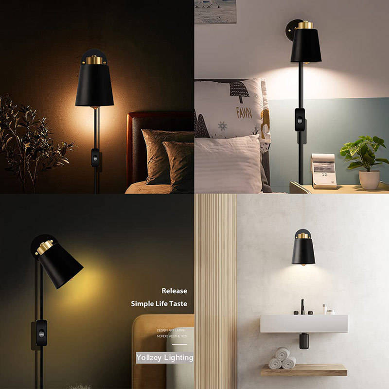 American Retro Industrial Swing Arm Wall Lamp Bedroom Bedside with Switch American and European Plug Hanging Lamp Reading Light