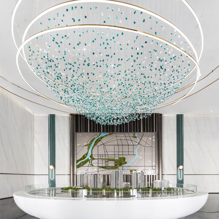Luxury Style Indoor Decoration Hotel Lobby Staircase Villa LED Modern Ring Crystal Chandelier