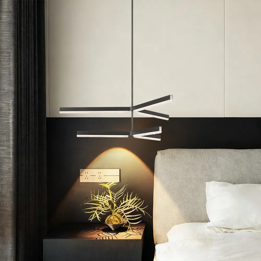 Single Rod Split Black LED Pendant Light, Minimalist Linear Hanging Lamp for Living Room