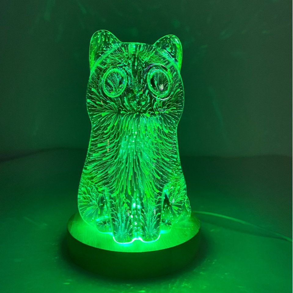 Colorful Cat Decorative LED Night Light Art Deco Table Lamps 3D Fireworks Glass Cat Lamp