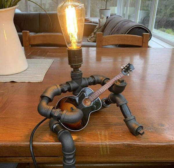 Water Pipe Table Lamp Robot Style- Retro Industrial Lamp Light- Antique Steampunk Lamp Bedside Lighting Fixture for Office, Cafe Bar