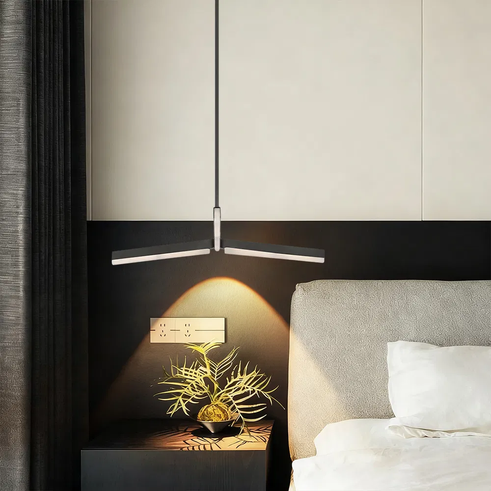 1-Layer V-Shaped Black Linear LED Pendant Light, Minimalist Hanging Chandelier for Dining Table