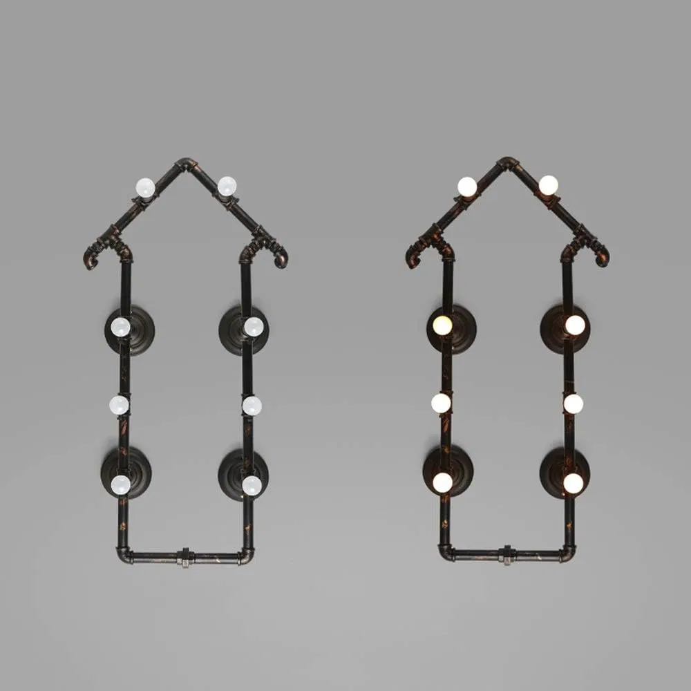 8-Light Retro Industrial Wrought Iron Pipe Wall Light Loft Vintage Steampunk Water Pipe Restaurant Bar Garage Plug-in Wall Lamps