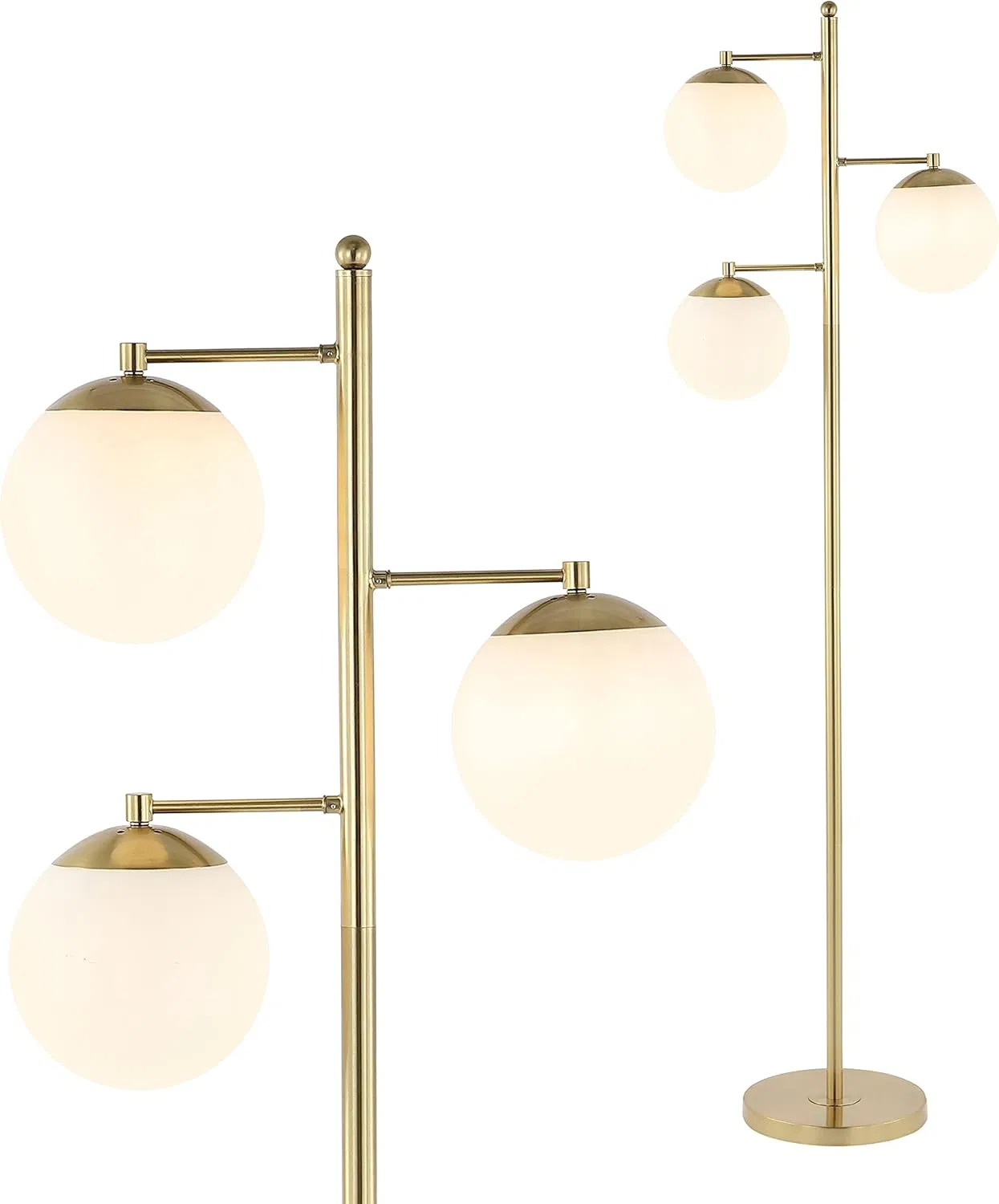 Modern MID Century Brass Gold Art Deco Tall Pole White Glass Globe Shade LED Floor Lamp