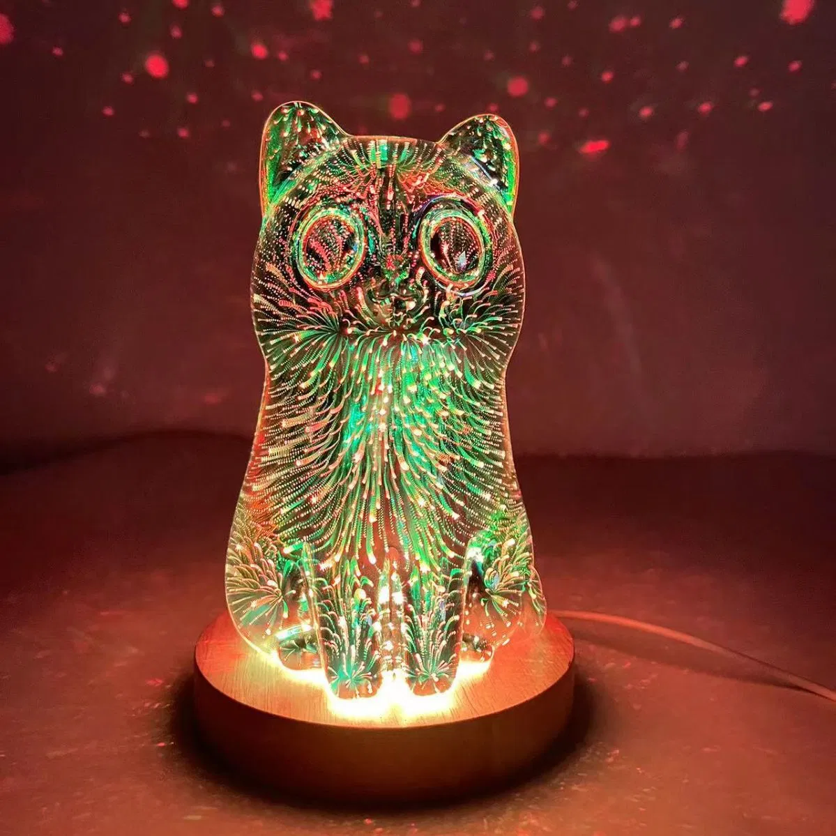 Colorful Cat Decorative LED Night Light Art Deco Table Lamps 3D Fireworks Glass Cat Lamp