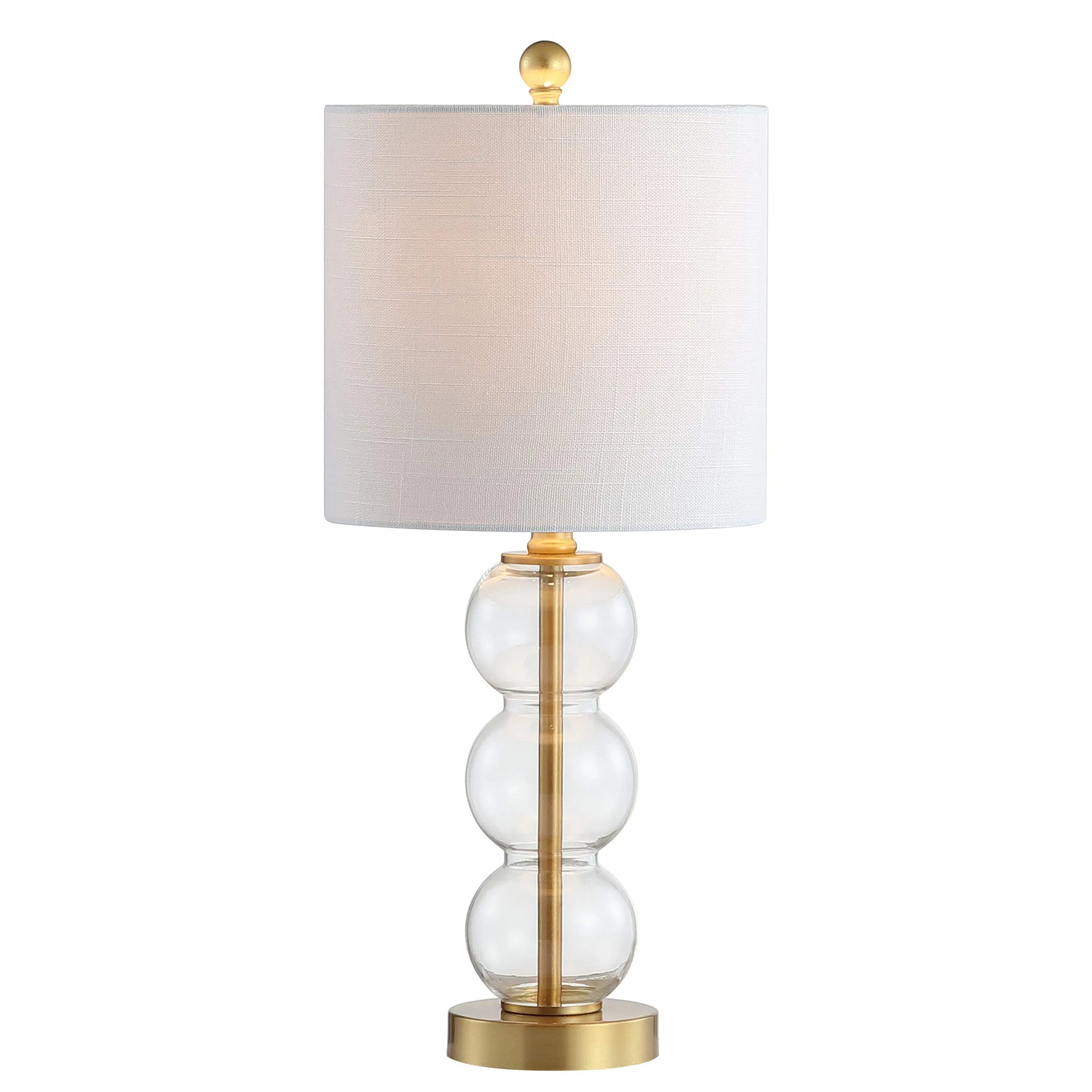 Modern Art Deco Stacked Sphere Glass White Linen Shade Brass Gold Base Table Lamp