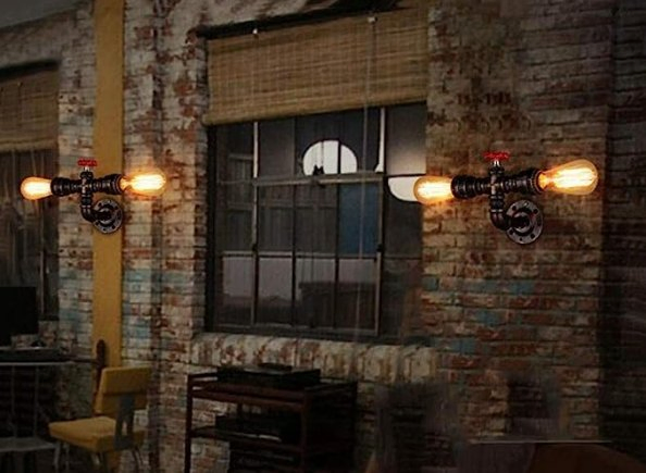 Water Pipe Table Lamp Robot Style- Retro Industrial Lamp Light- Antique Steampunk Lamp Bedside Lighting Fixture for Office, Cafe Bar