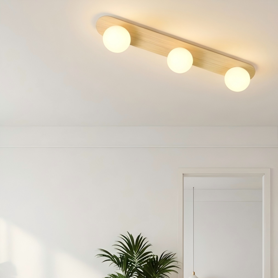 Modern Home Deco Flush Mount MDF Wooden Glass LED Ceiling Light Fixture