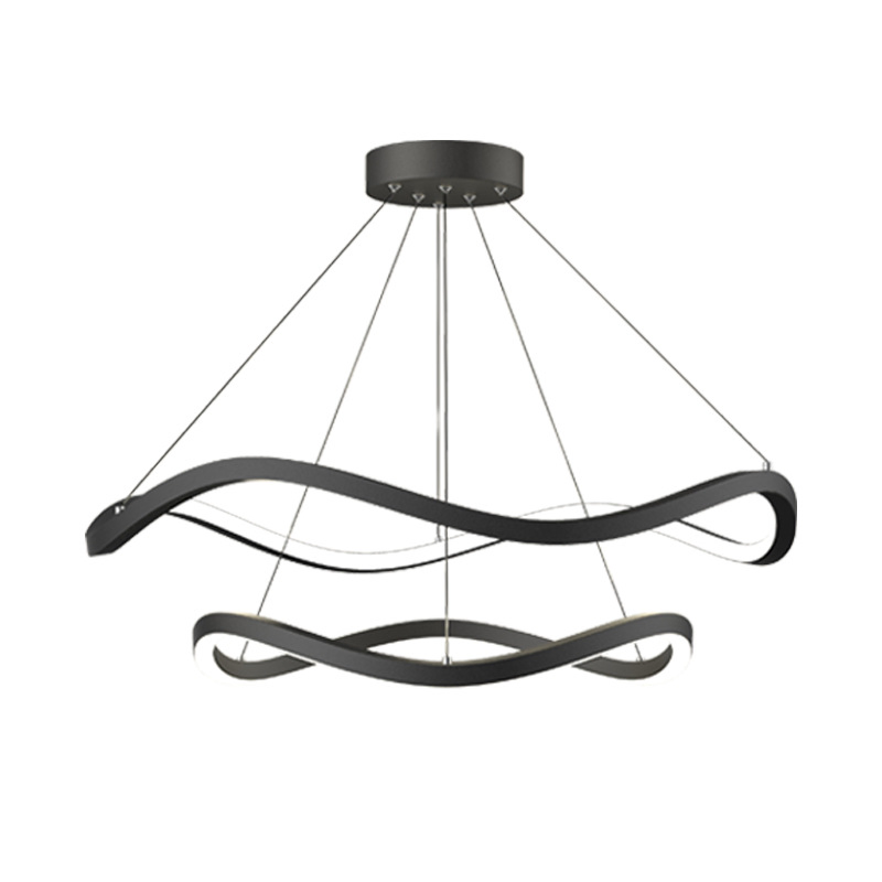 Modern Flower Shape Linear Minimalist LED Black Pendant Hanging Light