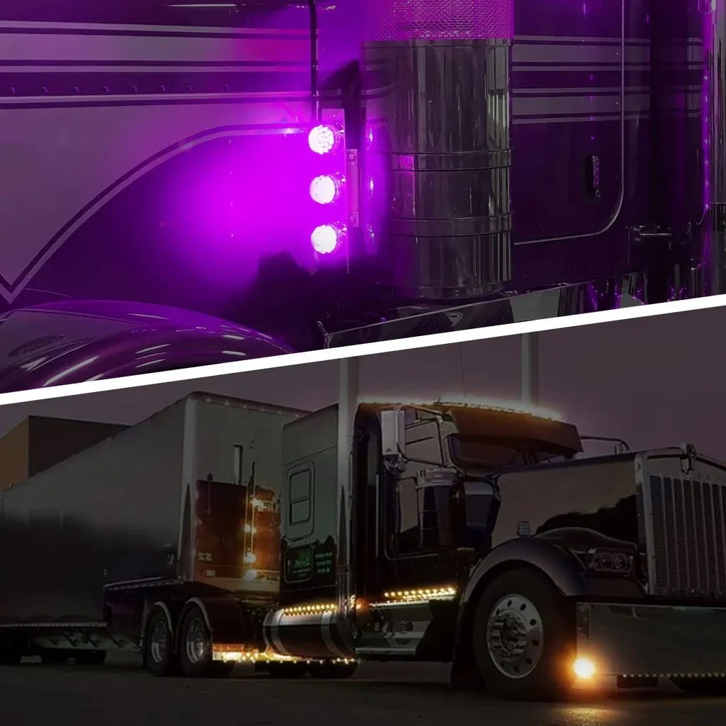 1xpcs 12V Dual Color LED Semi-Truck Trailer Tail/Brake/Turn Signal Flush Mount Chrome Watermlon Top Cab Side Marker Light