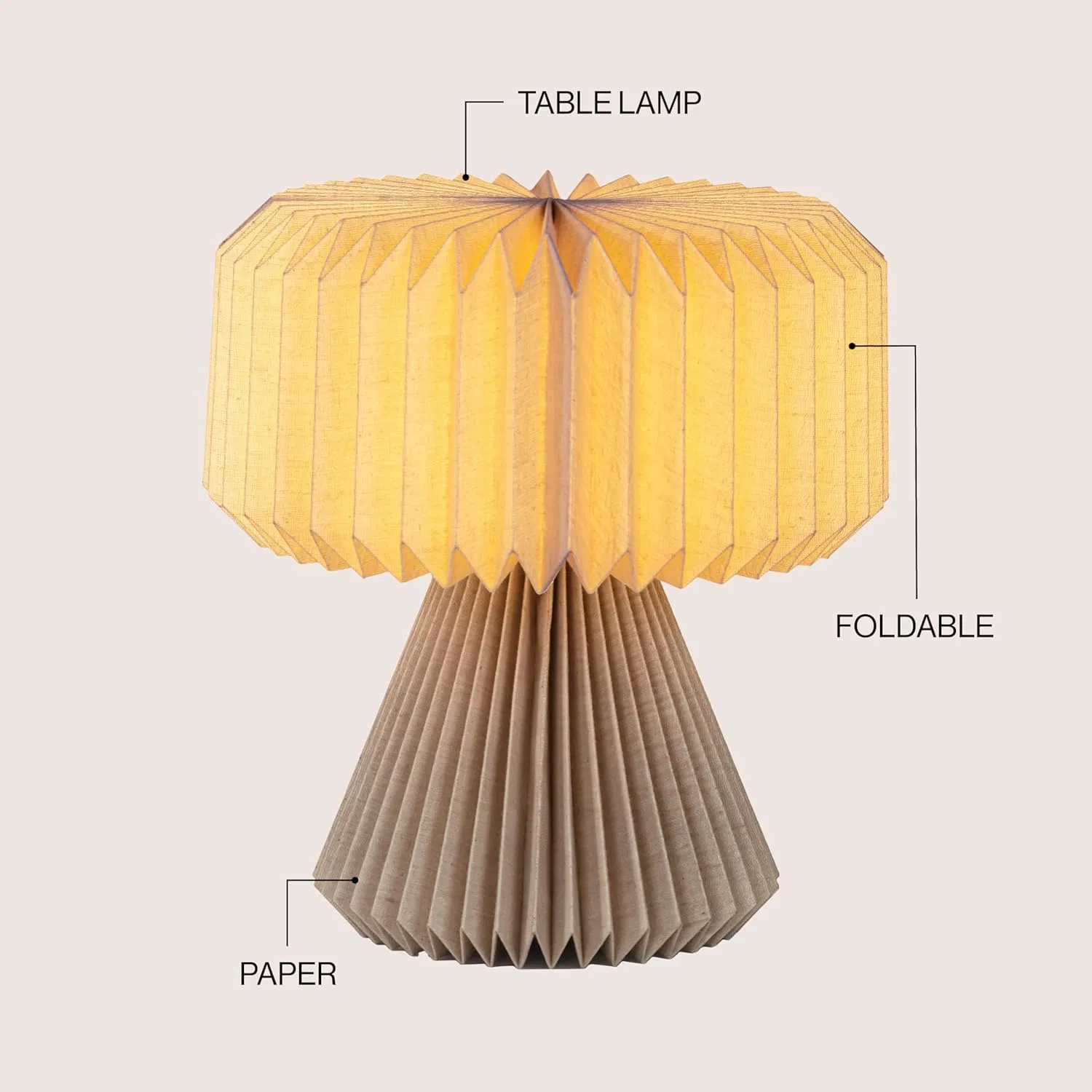 Modern Art Deco Paper Pleated Shade Accent LED Living Family Dining Bedroom Hallway Office Table Lamp