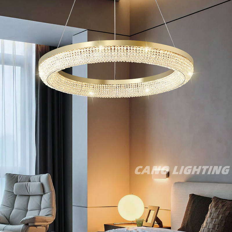 Modern Crystal Transparent Chandelier Living Room Luxury Hall Circular Lighting