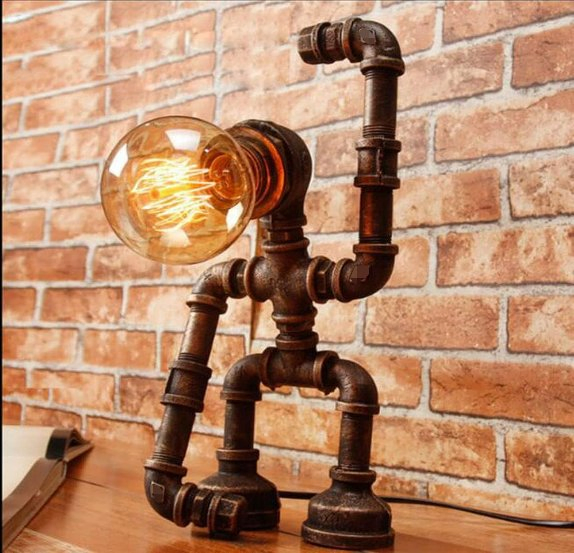 Industrial Personality Water Pipe Desk Lamps Retro Wrought Iron Steampunk Lamp Robot Decoration Table Lamp for Coffee Shop Hotel