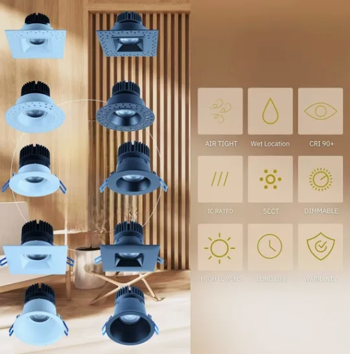 Factory Price LED Down Lights COB Lighting 2.5 Inch Invisible Trimless Directional Round Gimbal Recessed Ceiling Lights Beam Angle Adjustable IP54 Low Glare