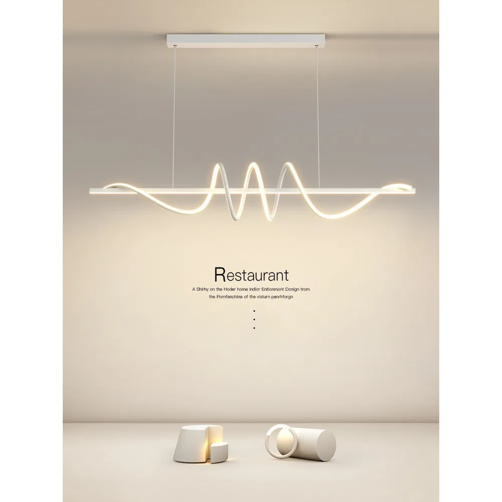 Minimalist Linear Chandelier Dining Room Pendant Lamp LED Metal Long Hanging Light