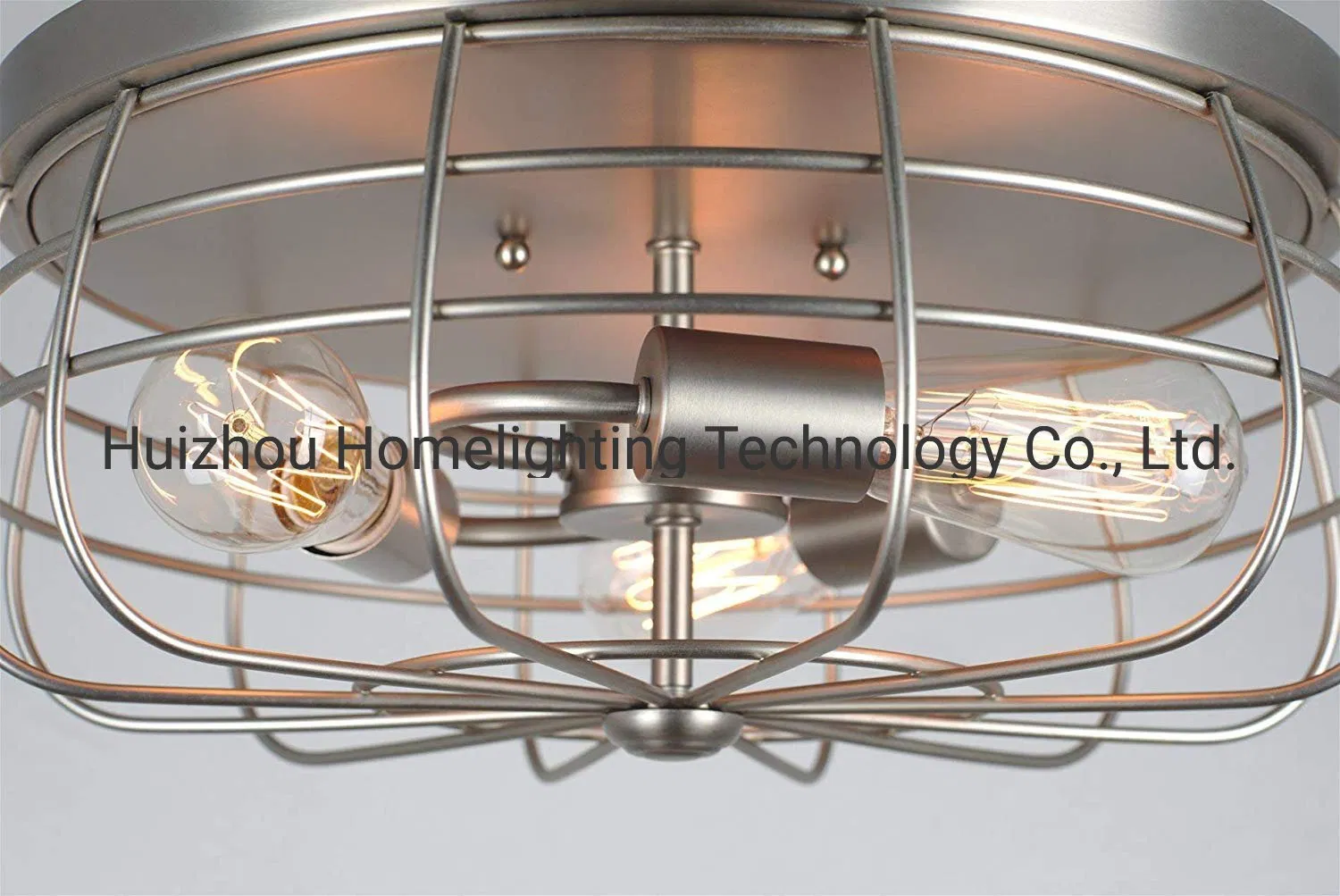 Jlc-C018 Industrial 3-Light Metal Cage Flush Mount Ceiling Light