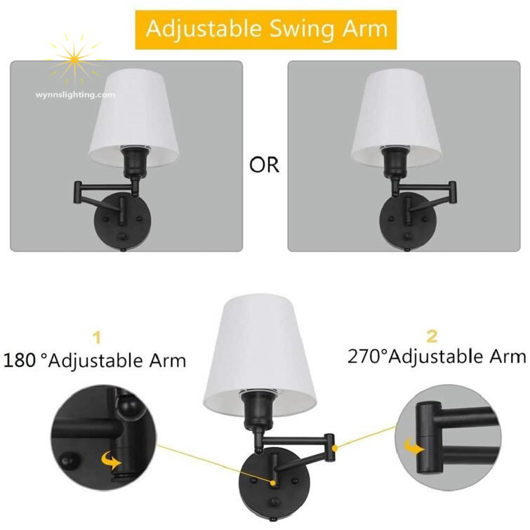 Modern Rh Wall Lamp Switch Dimming Lighting Bedside Sconce Light Adjustable Moving Swing Arm Wall Lighting with Fabric Lamp Shade