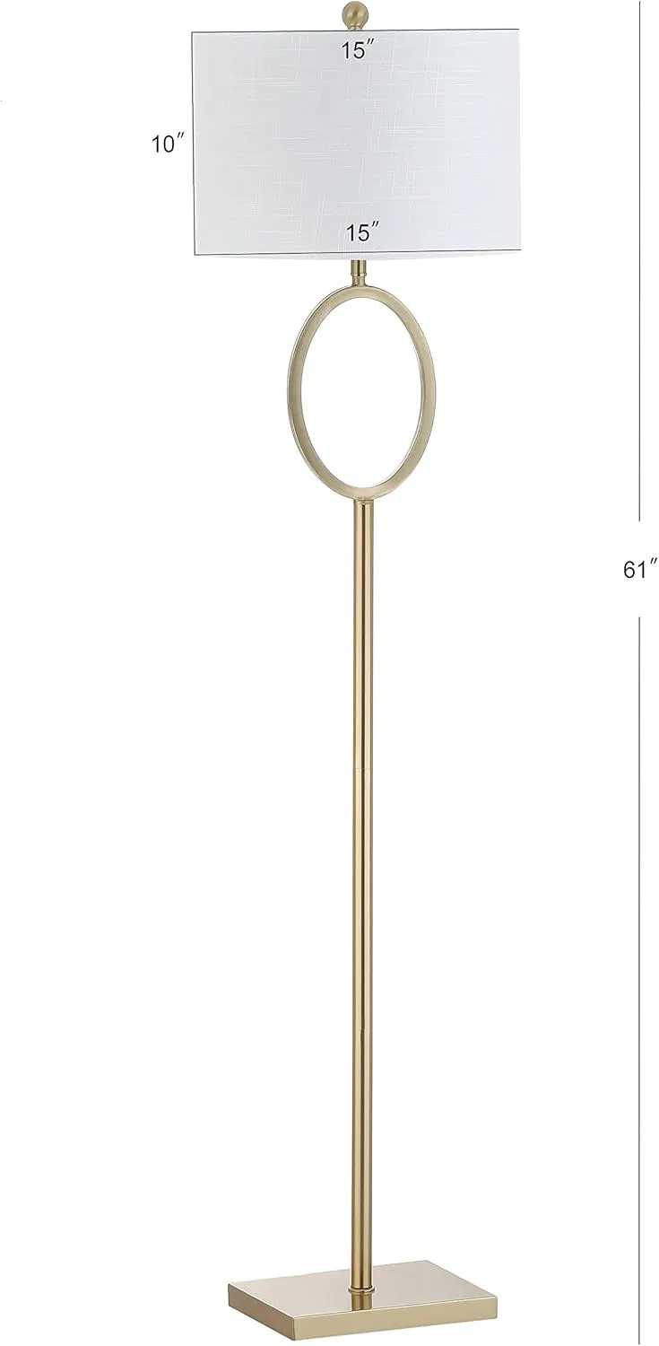 Modern Brass Gold Tall Standing MID Century White Linen Drum Shade LED Corner Floor Lamp