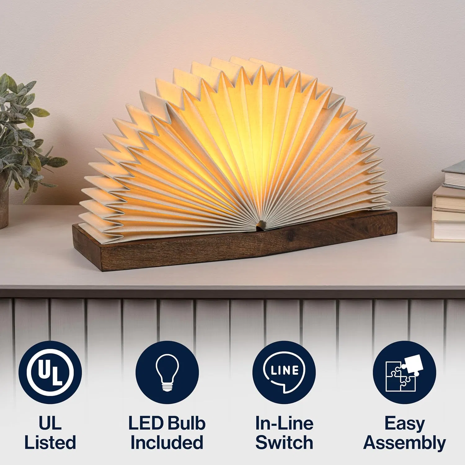 Modern Art Deco Paper Full Pleated Fan LED Living Family Dining Bedroom Hallway Office Table Lamp