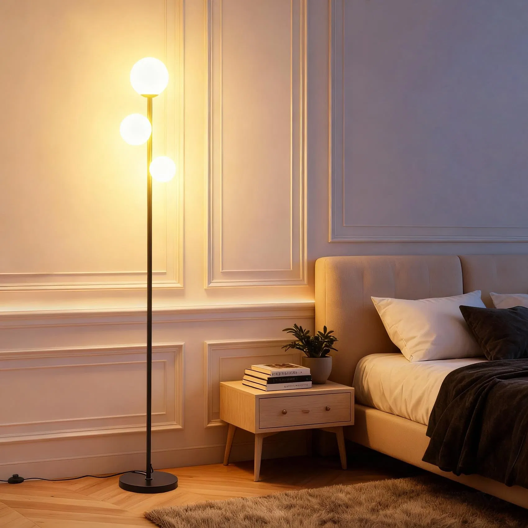 MID Century Modern Gold Frosted Glass Shade Warm LED Standing Floor Lamp