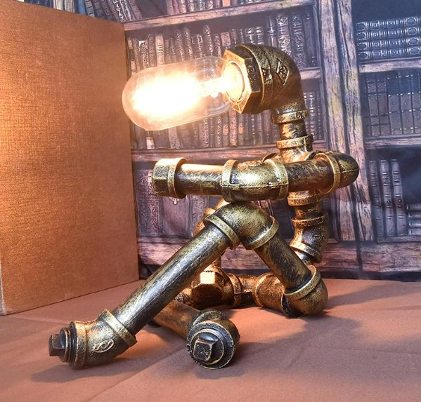 Village Style Desk Light Creative Table Lamp Iron Pipe Table Night Lights, Rustic Loft Industrial Steampunk Retro for Bar Office