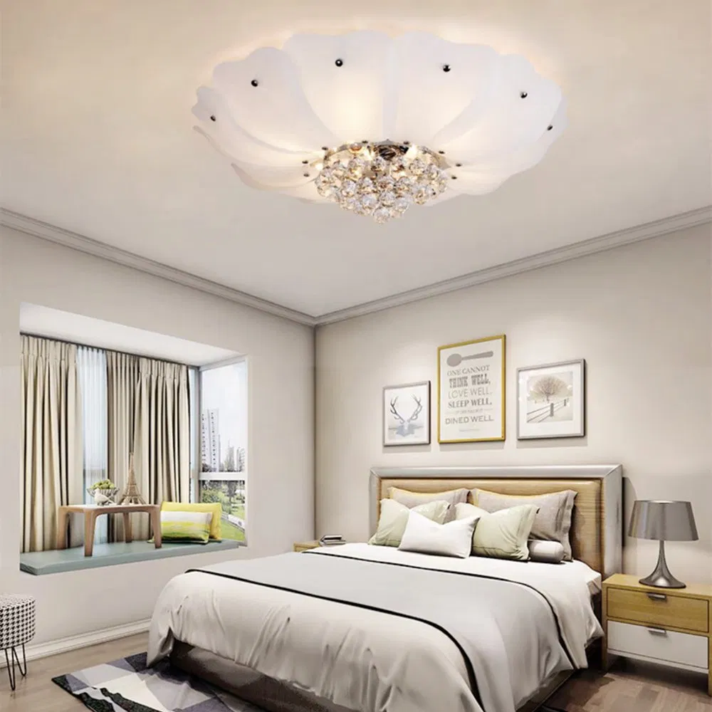 Factory Price Hotel Crystal Flush Mount Ceiling Lamp Modern Simplism Flower Art Lighting Fixture Corridor Living Room LED Pendant Light