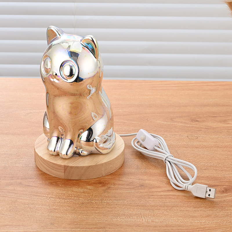Colorful Cat Decorative LED Night Light Art Deco Table Lamps 3D Fireworks Glass Cat Lamp