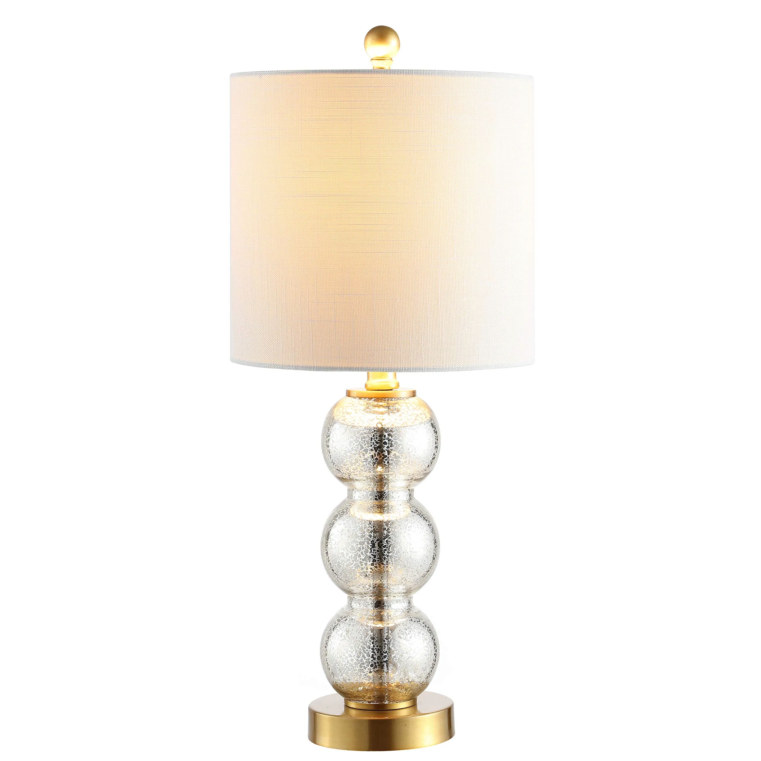Modern Art Deco Stacked Sphere Glass White Linen Shade Brass Gold Base Table Lamp