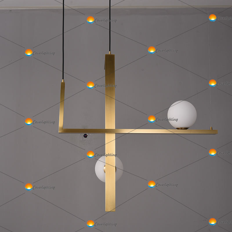 Modern L Shape Combination Linear Pendant Lamps Golden Metal with Milk Glass Globe Ceiling Light Nordic Minimalist Chandelier