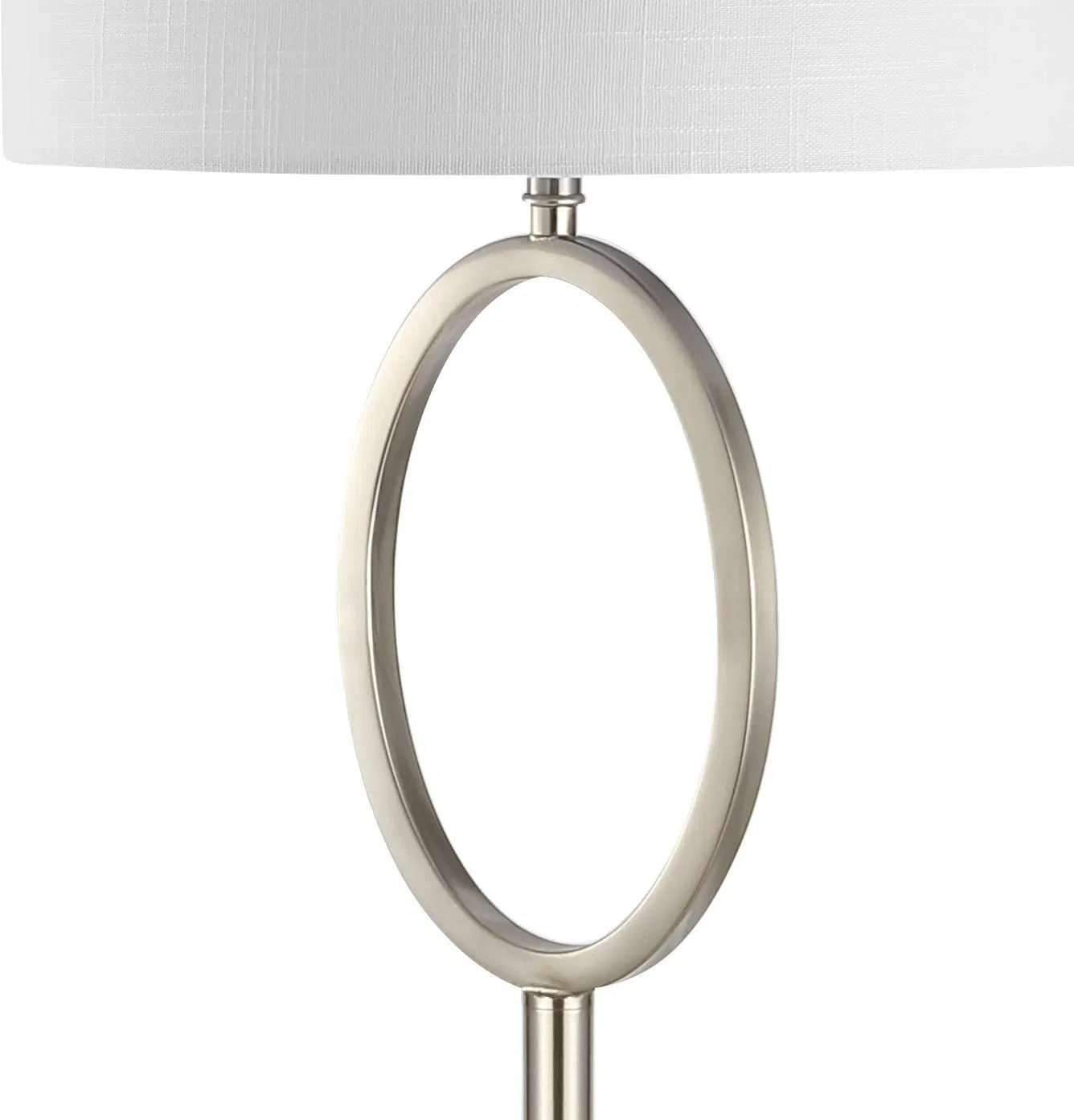 Modern Silver Nickel Tall Standing MID Century White Linen Drum Shade LED Office Floor Lamp