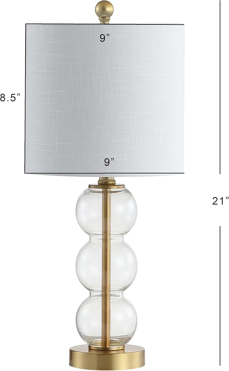 Modern Art Deco Clear Glass Stacked Sphere White Linen Shade Brass Gold Table Lamp