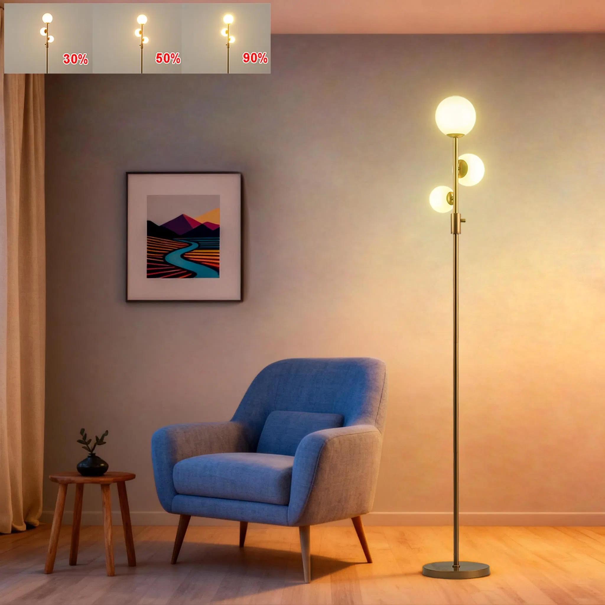 MID Century Modern Gold Frosted Glass Shade Warm LED Standing Floor Lamp