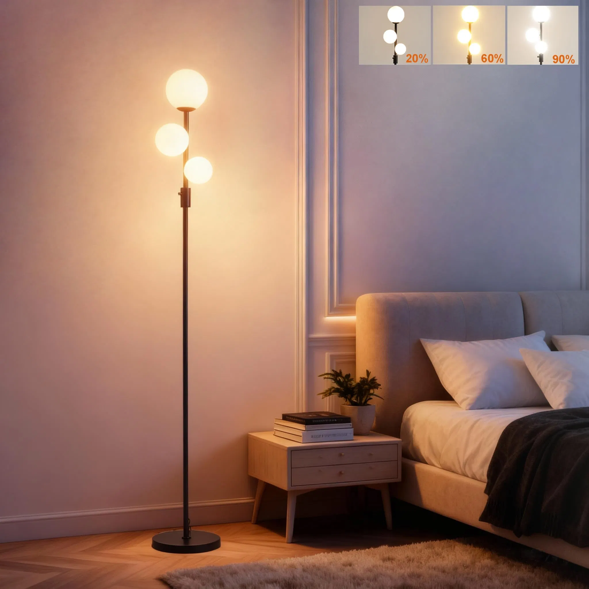 MID Century Modern Gold Frosted Glass Shade Warm LED Standing Floor Lamp