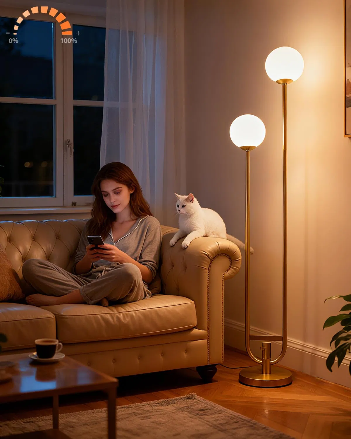 MID Century Modern/Living Room/Bedroom/Office Dimmable Gold Floor Lamp/64in Tall Standing Floor Lamp